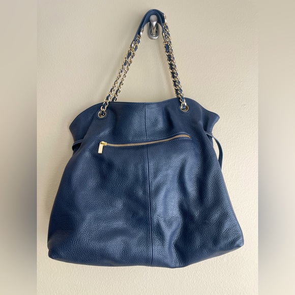 Tory Burch Hudson Leather Navy Handbag - Picture 2 of 4